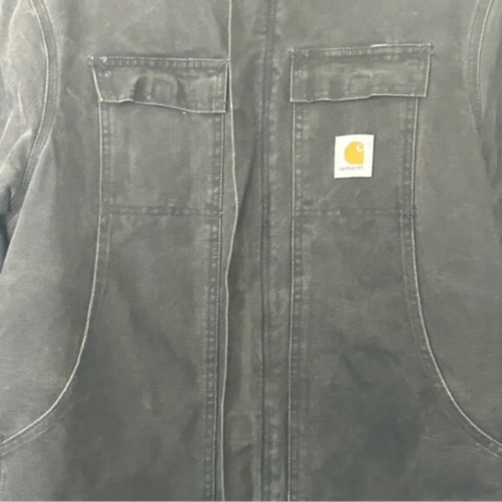 Vintage Carhartt Black Canvas Quilted Corduroy Collar Chore Work Jacket Size 48 - Picture 10 of 12